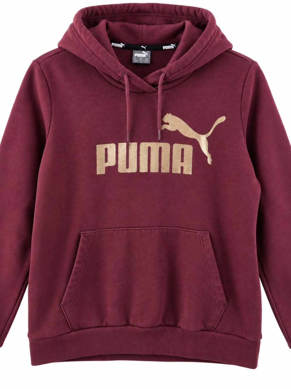 PUMA Men’s Burgundy Wine Pullover Hoodie Logo Sweatshirt Size Large Gold Logo